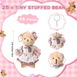 Poen 25 Sets Bear Baby Shower Favor for Guest 25 Stuffed Plush Mini Bears Plaid Tiny Stuffed 25 Thank You Cards and Organza Bag for Gender Reveal Guest Gifts(Girl)