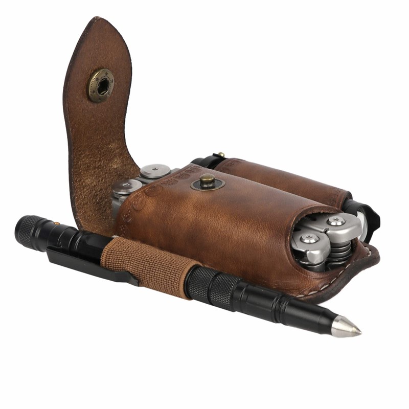 TOURBON Men Leather EDC Organizer Sheath Handmade Tactical Multitool Pouch