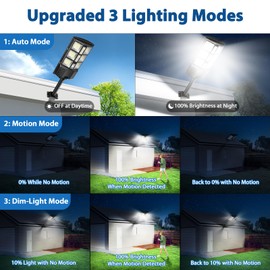 2-Pack 2000W Solar Street Lights Outdoor Waterproof, 6500K Solar Lights for Outside, 924 LEDs 12000LM Solar Floor Lights with Motion Sensor & Remote, Dusk to Dawn Security Lights for Parking Lot Yard