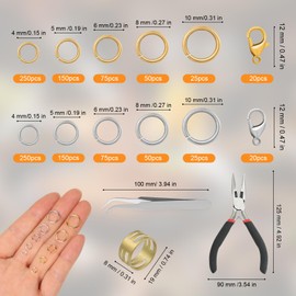 Biegeringe für Schmuckherstellung, Golden Silber Biegeringe Verschlüsse Kettenverschluss Metall Ringe mit Biegeringzange und offenem Biegering für DIY Armbänder Halsketten Handwerk