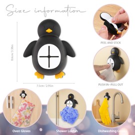 Funny Penguin Adhesive Kitchen Towel Hooks, Thank you appreciation Christmas Gifts for Women Men Friend Sister Coworker, Holder for Bathrooms Kitchens Garages RV, Penguin Cute Towel Hooks-LGJ02