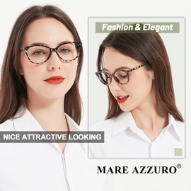 MARE AZZURO Designer Reading Glasses Women Cute Round Readers 1.00 1.25 1.50 1.75 2.00 2.25 2.50 2.75 3.00 3.50 4.00 (Leopard, 4.0)