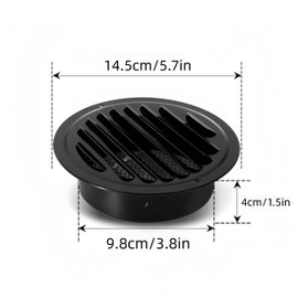 4 Inch Stainless Steel Vent Round Black Soffit Vent Cover Vent Flat Duct Vent with Built-in Fine Mesh for Kitchen,Garage, Bathroom, Office and Warehouse Ventilation(Black 4Inch 2pcs)