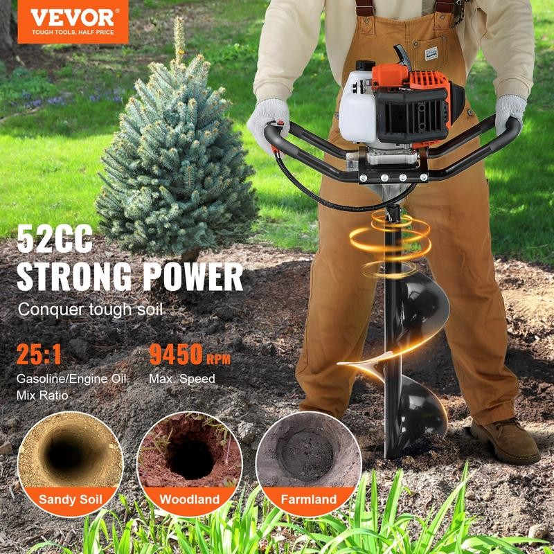 VEVOR Post Hole Digger, 52cc 1450W Auger Post Hole digger,