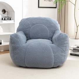 KEIKI 41" Oversized Bean Bag Chair with Removable Cover & Non-Slip Base,Comfy Plush Faux Fur No Assembly Lazy Sofa for Adults,Teens, Living Room, Bedroom,Light Blue