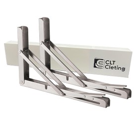 CLT Cleting 10'' Folding Shelf Brackets Max. Load 220 lb, Heavy Duty Stainless Steel DIY Wall Mounted Shelf Bracket Space Saving for Table Work Bench, Pack of 2