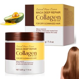 Clawrex Kollagen Haarmaske, 220g Maca Essenz Arganöl Hair Mask, Collagen Haarmaske Schützt Vor Austrocknung & Geschädigtes, Alle Haartypen Haarpflege, Lang Anhaltende Feuchtigkeit & Glänzendes
