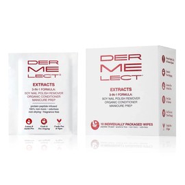 Dermelect Extracts 3-in-1 Soy Nail Polish Remover Wipes (10 Pack) – Award-Winning, Scentless, Acetone-Free, Non-Toxic Formula with Protein Peptides, Organic Soy & Jojoba Oil
