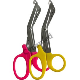 NEW PREMIUM GRADE 2 PCS ( PINK & YELLOW ) PARAMEDIC UTILITY BANDAGE TRAUMA EMT EMS SHEARS SCISSORS 5.5 INCH STAINLESS STEEL