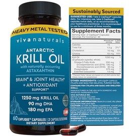 Viva Naturals GQVOSXC Aceite de krill de Viva Labs 100 aceite de krill antrtico puro, los niveles ms altos de Omega-3s en la industria, 1250 mgporcin 