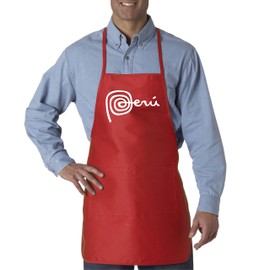PeruCoUSA Marca Peru Apron for Men and Women — Mandiles Peruanos — 2 Front Pockets (Red)