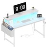 Lufeiya White Computer Desk with LED Lights and Power Outlets,