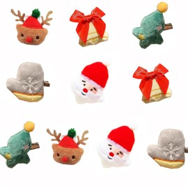 BRTNUP 10Pcs Christmas Hair Clips for Girls Reindeer Santa Hair Clips Christmas Hair Bows Clips Xmas Hairpins for Girls Women Party Christmas Hair Accessories