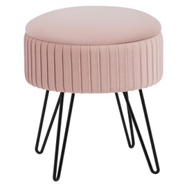COSYLAND Vanity Stool with Storage - Soft Round Vanity Stools for Makeup with Fluffy Padded Seat - Small Ottoman Footrest Stool for Vanity Desk, Side Table, Makeup Room, Bedroom (Pink)