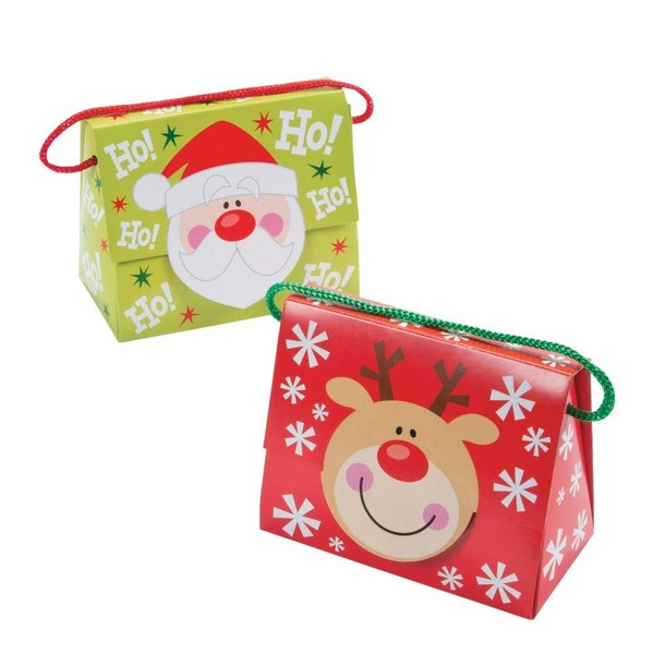 Fun Express Christmas Tent Boxes with Handle, 5 X 2 3/4 X 4 1/4-Inch with 4-Inch Handles (Pack of 12)