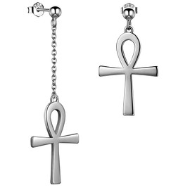 Ankh Earrings for Women Men Silver Asymmetrical Dangle Ankh Cross Earrings Ankh Life Symbol Egyptian Jewelry Amulet Gift form Mom Wife Girlfriend FE0079W