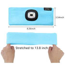 ATNKE 4 LED Lighted Sport Sweatband,USB Rechargeable Running Head Band Lamp High Stretch Wicking Gifts for Men and Women/#Light Blue