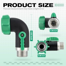 3/4"GHT Garden Hose Elbow Adapter, 90 Degree Hose Elbow Connectors with Shut Off Valves, 304 Stainless Steel Garden Hose Shut Off Valve