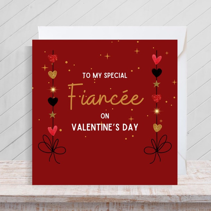 Second Ave Fiancee Red Heart Square Valentine's Day Greetings Card