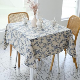 ACEmedia Pastoral Square Tablecloth - 140cm×140cm - Linen Fabric Table Cloth - Washable Table Cover with Dust-Proof Wrinkle Resistant for Restaurant, Picnic, Indoor and Outdoor Dining(Dark Blue)