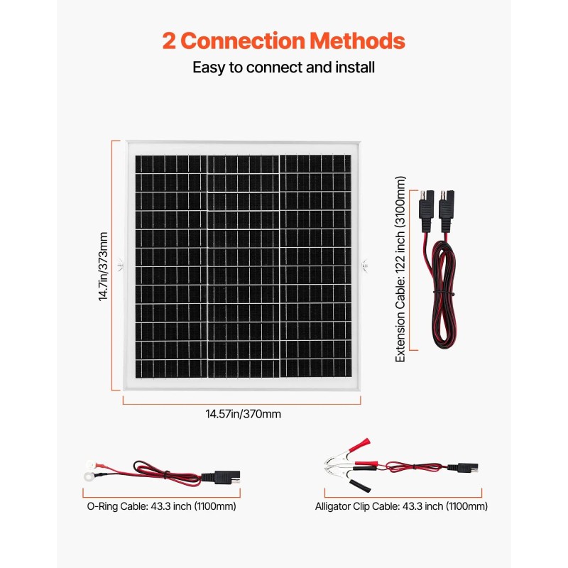 Solar Panel Battery Charger 20W 12V MPPT Waterproof IP67 Adjustable