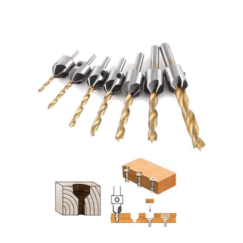 7pcs Woodworking Countersink Drill Bit Set Woodworking Carpentry Reamer Boring