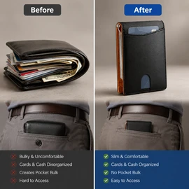 Slim RFID Card Holder Wallet for Business and Travel – Microfiber Synthetic Leather Money Clip for Men