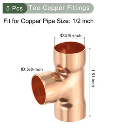 YOKIVE 10 Pcs Copper Tee Fitting, Pressure Pipe Fitting C x C Connector, Welding Joint Tube Connection, Great for HVAC Refrigeration (1/2" Nominal Size)