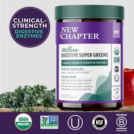 New Chapter All-Flora Digestive Super Greens Powder | Gut Health Support with Digestive Enzymes, Chlorella, Spirulina & Fermented Greens – 30 Servings