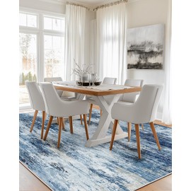 AMADA HOMEFURNISHING 6x9 Washable Area Rug, Modern Abstract Living Room Rug with Non-Slip Backing & Short Pile, Large Rug with Abstract Pattern for Living Room, Bedroom and Dinning Room, Blue