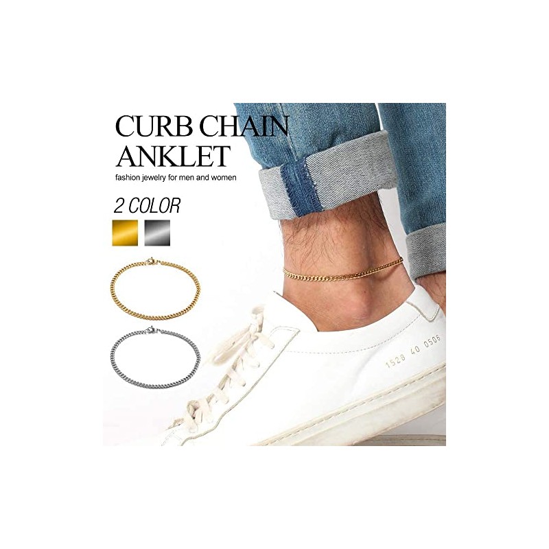 LUXSTAR Curb Chain Anklet, Thin, Hypoallergenic, Stainless Steel, Men's, Women's,