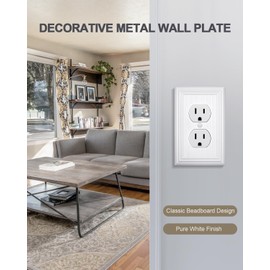 ZILLSEA 4-Pack White Outlet Cover Plates, Classic Beadboard Duplex Wall Plates, Metal Electrical Outlet Covers for Receptacle, Light Switches, 3.15''*4.88'', Midsize