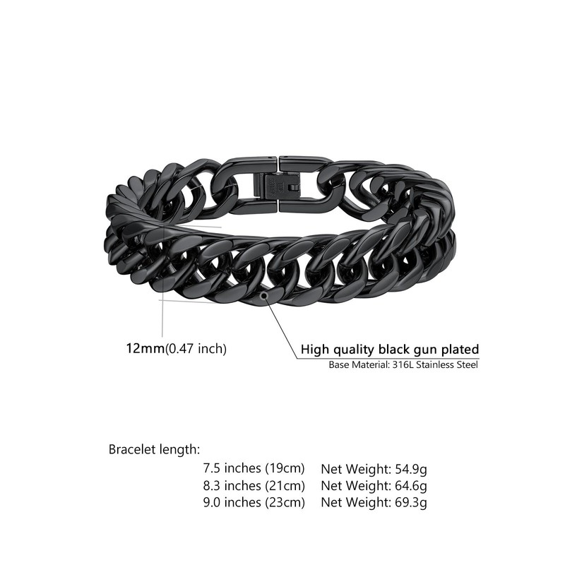 Supcare Black Mens Bracelet Always Remember 12mm Width 7.5 Inches