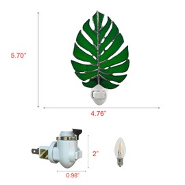 CHEZBABY Plant Stained Glass Night Light Plug into Wall Lamp Decorative Accent Nightlight for Hallway Bedroom Kitchen Home Décor(Monstera)