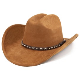 BESOOGII Western Cowboy Hat for Women and Men, Unisex Big Wide Brim Felt Hats for Cowboys and Cowgirls (US, Alpha, Large, Brown)