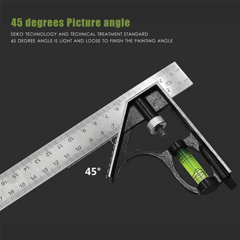 Multifunctional Stainless Steel Combination Try Squares Ruler with Bubble Level