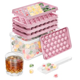 Optish 3 Pack Ice Trays for Freezer, 99 PCS Ice Cube Tray with Lid and Bin, Round Ice Cube Mold, Circle Ice Maker for Chilling Drinks (0.8 inch, Pink)