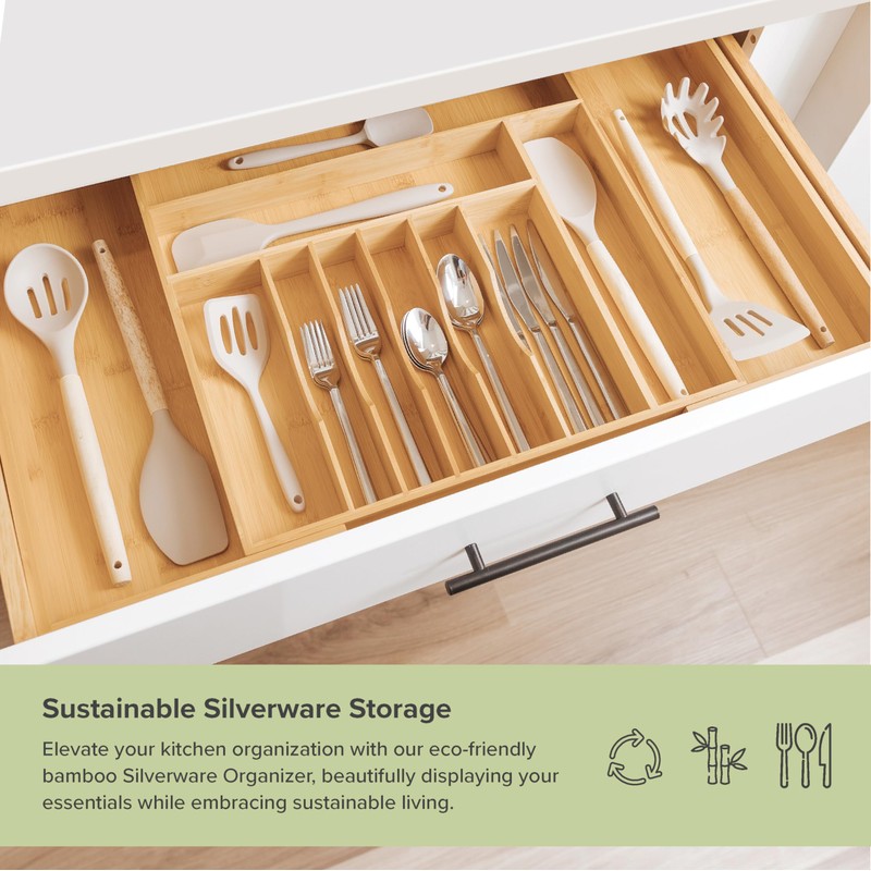 KitchenEdge Premium Silverware, Flatware and Utensil Organizer for Kitchen Drawers,