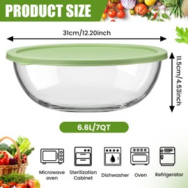 Yiyiring 7 Qt Large Glass Mixing Bowl with Lid Thickened Borosilicate Glass Bowl for Baking Sourdough, Meal Prep, Salad, Mixing, Microwave Storage Prepping Freezer Safe
