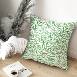 HUASHUZI Cushion Covers William Morris 40x40cm Green Leaf Decorations Double Sided Pattern Throw Pillow Case Set of 2 Home Decor for Sofa Bench Couch