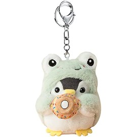 Tarieson Womens Cute Cosplay Donut Penguin Plush Pendant Keychains Keyring Gift Pendant Handbag Tote Girls Purse Backpack Decoration Accessories -Frog