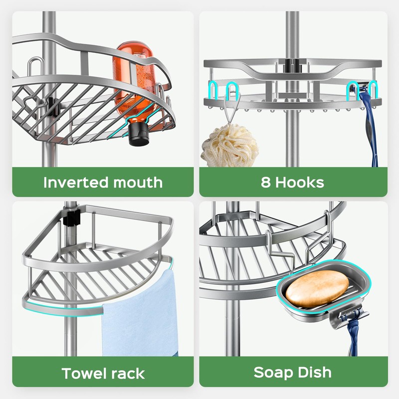 HAMITOR Shower Caddy Tension Pole: Rustproof Quick Install Corner Bathroom