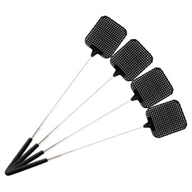 Telescopic Fly Swatter, 4 PCS Plastic Telescopic Extendable Fly Swatters with Stainless Steel Handle Telescopic Rod Flapper Swatter for Indoor Outdoor Fly Swatter (Black)