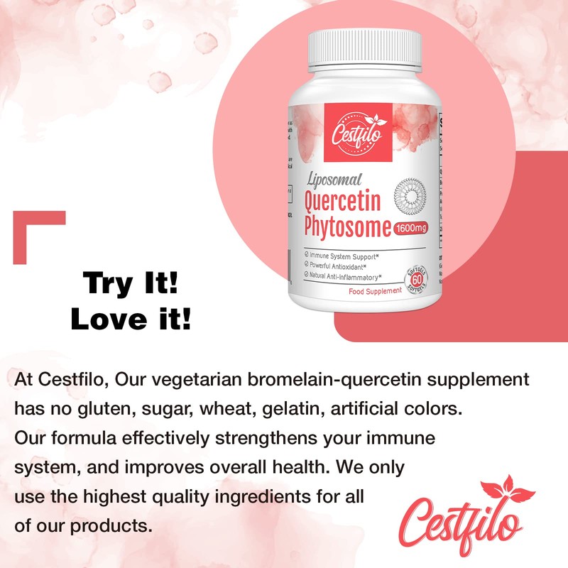 Liposomal Quercetin Phytosome 1600mg Per Serving, with Bromelain & Vitamin