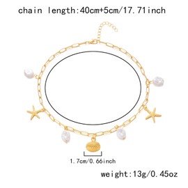 Gold Shell Starfish with Faux Pearl Choker Necklace for Women Trendy Gold Paperclip Chain Dainty Summer Fashion Beach Hawaii Day Jewelry for Men (gold shell with starfish)