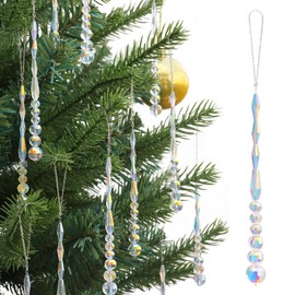 LUMITI 12pcs Crystal Icicle Christmas Tree Ornaments, Glass Beads Hanging Chandelier Pendants for Christmas Party Wedding Winter Decorations (Crystal AB)