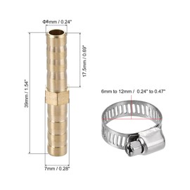 4 Pcs Barb Hose Fitting, 8mm Hose Connector, Straight Coupler Quick Connector Adapter with 6-12mm Adjustable Stainless Steel Hose Clamps, for Water Fuel Air Oil Gas