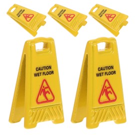 Mini Wet Floor Sign, Miniature Warning Sign 5pcs Tiny Wet Floor Signfor Dollhouse Realistic Safety Caution Ideal for Commercial Business Use 2.60X1.40X0.90CM