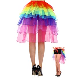 SATINIOR Womens Rainbow Tutu Skirt Layered Tulle Dancing Bustle Skirt for Cosplay Costume(Medium,Multicoloured)