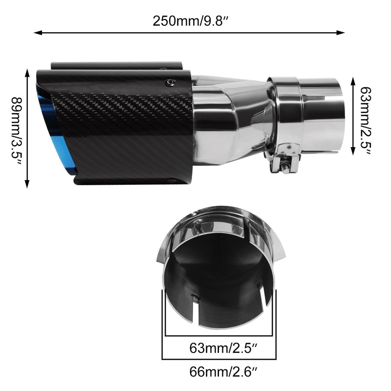 Vechkom 2.5"Inlet 3.5"Outlet Double Exhaust Tip 7.48'' Overall width Carbon